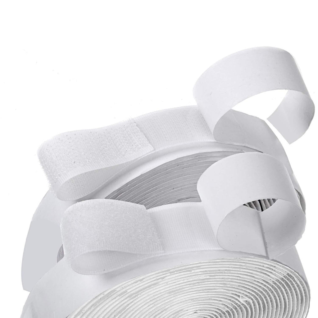 16 Feet Length 0.75 Inch Width Hook and Loop with Strong Self Adhesive Tape Strip Fastener (White) White