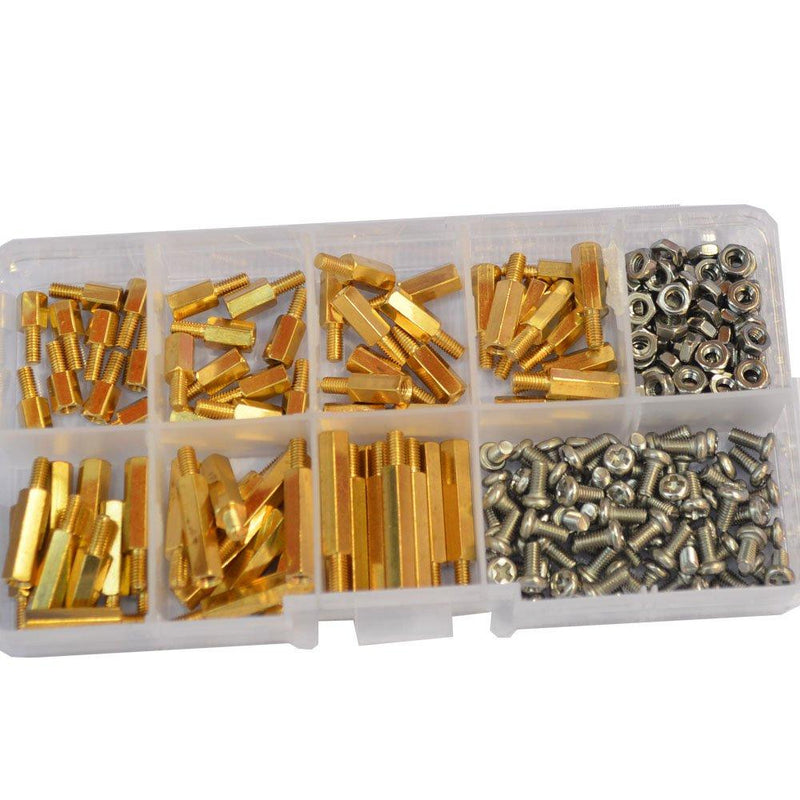M3 Hex Male Male Brass Standoff Stud Board Hexagon Threaded Pillar Hexagon PCB Motherboard Spacer Bolt Screw Nut Assortment Kit Mounting 210Pcs M3 Male-Male