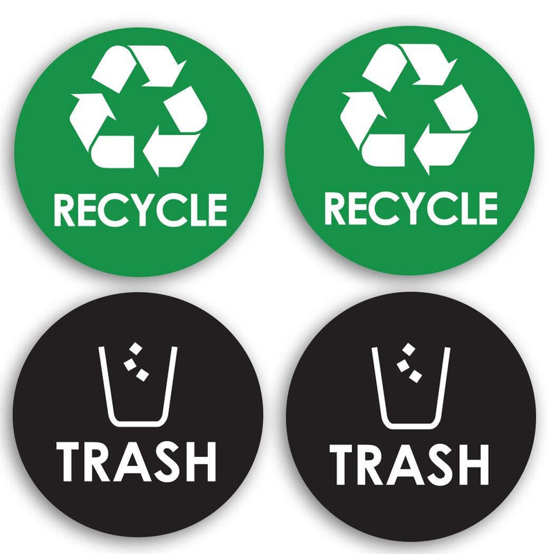 Recycle Sticker Trash Bin Label - 4" x 4" Organize & Coordinate Garbage Waste from Recycling - Great for Metal Aluminum Steel & Plastic Trash Cans - Indoor/Outdoor - Home Kitchen & Office Use (4 Pack)