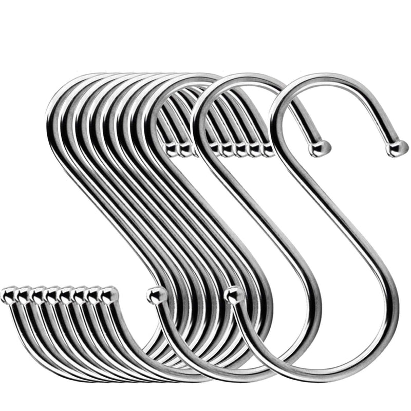 Dreecy 3.6 inch S Shaped Hooks (24 Pack) Heavy Duty Stainless Steel Metal S Hooks Rack Hangers for Hanging Kitchenware Pan Pots Utensils Clothes Bags Towels Plants,Bedroom and Office, Silver