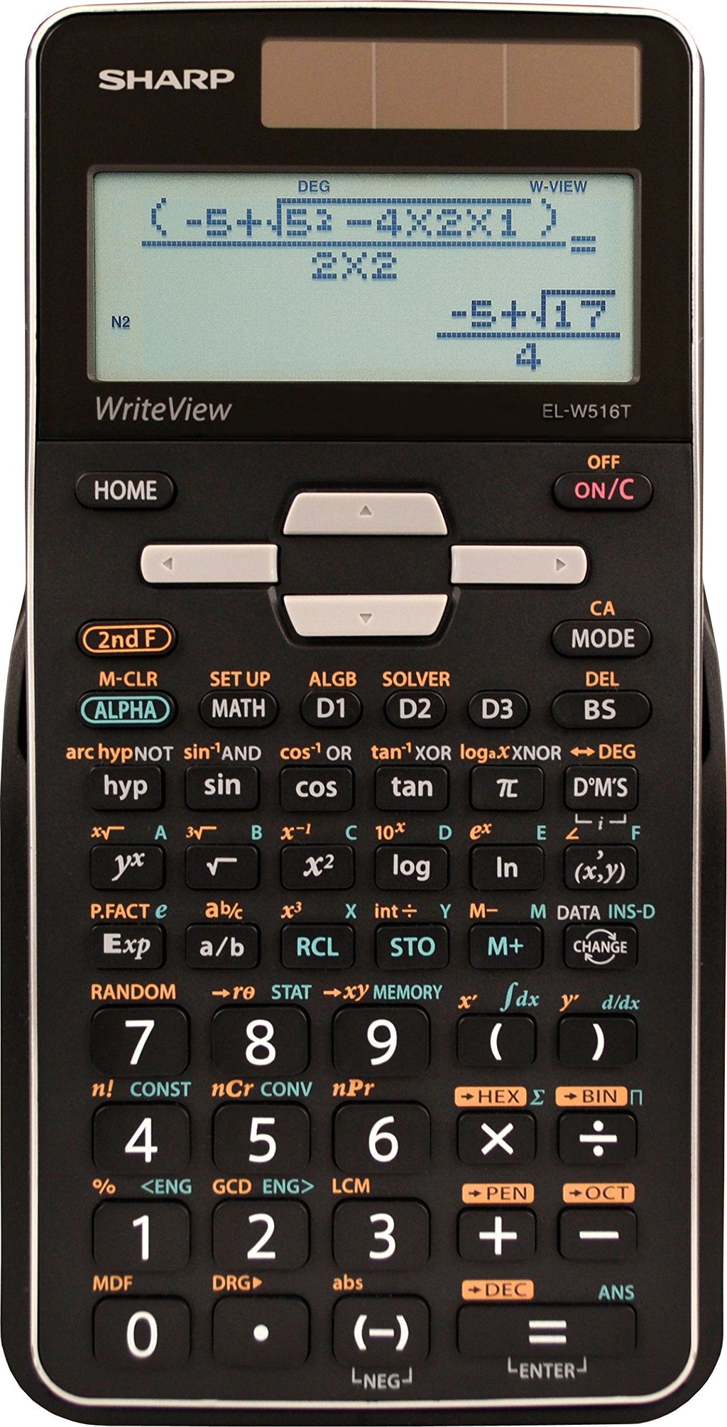 Sharp EL-W516TBSL 16-Digit Advanced Scientific Calculator with WriteView 4 Line Display, Battery and Solar Hybrid Powered LCD Display, Black & White, Black and Silver, Model Number: ELW516TBSL