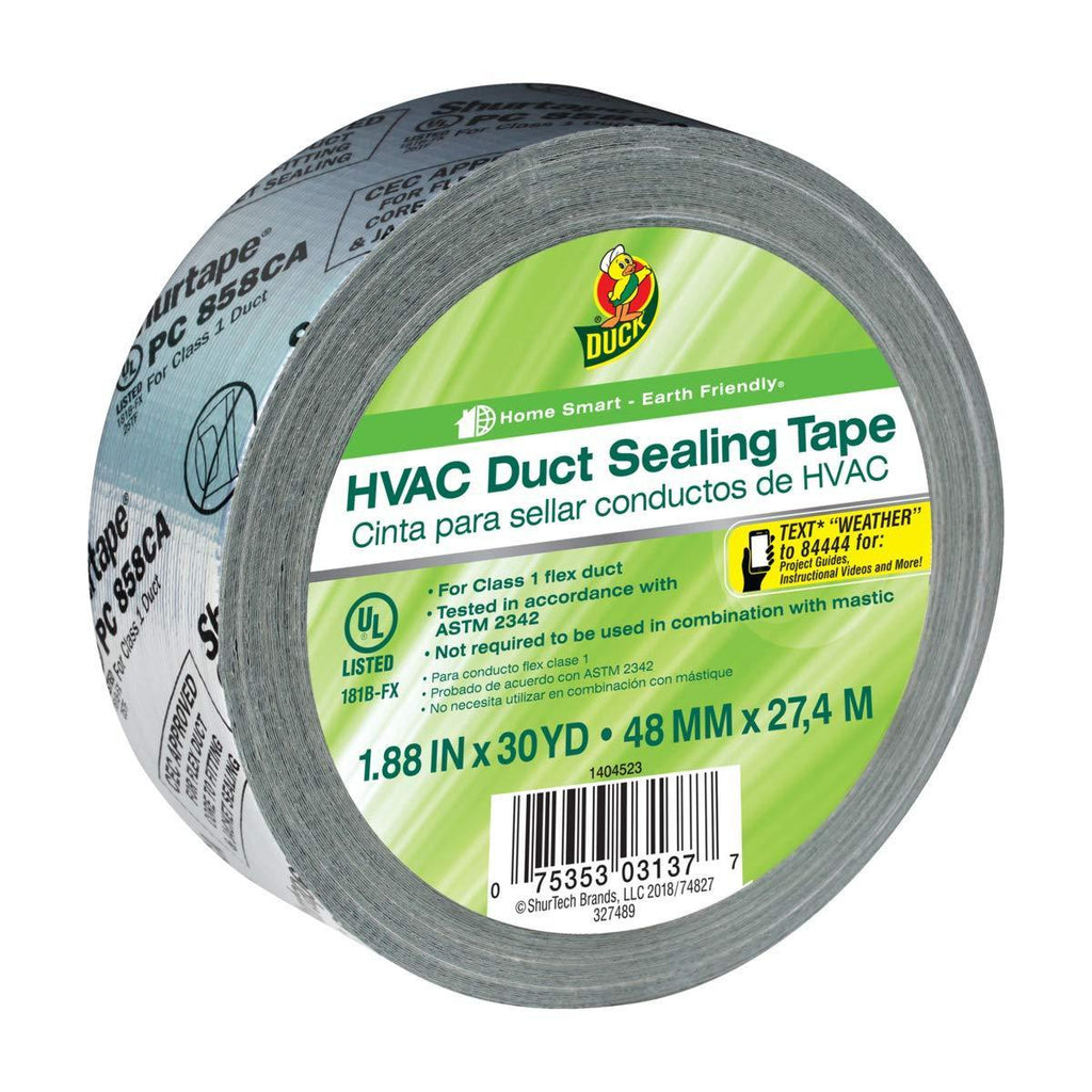 Duck Brand HVAC Duct Sealing Tape, Silver, 1.88 Inches x 30 Yards, 1 Roll (1404523) 1.88 in. x 30 yd.