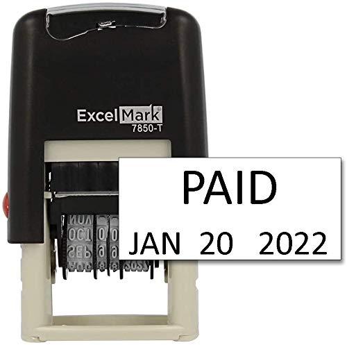 Paid - ExcelMark Self-Inking Rubber Date Stamp - Compact Size - Black Ink