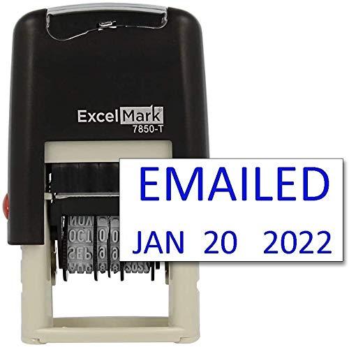 Emailed - ExcelMark Self-Inking Rubber Date Stamp - Compact Size - Blue Ink