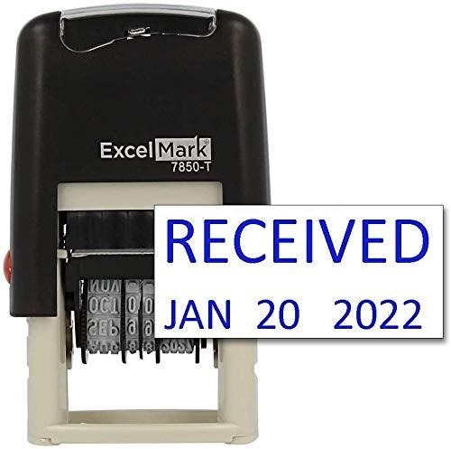 Received - ExcelMark Self-Inking Rubber Date Stamp - Compact Size - Blue Ink