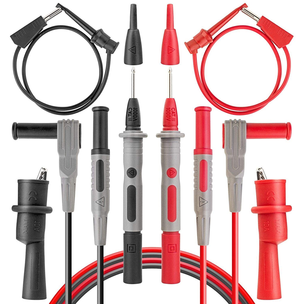 AstroAI 8Pcs Multimeter Test Leads Kit,Digital Multimeter Leads with Alligator Clips and Plunger Test Mini Hooks Test Probes 1000V 10A CAT III & CAT IV 600V for Multimeter, Voltmeter, Clamp Meter