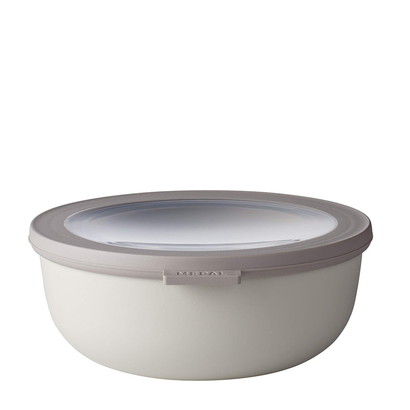 Rosti Mepal Cirqula Multi Food Storage and Serving Bowl with Lid, Low 1.3 Quart, White 1.2L/1.3Q Shallow