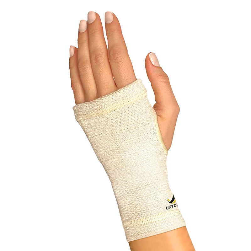 UptoFit Copper Wrist Compression Sleeve - Lightweight Breathable Wrist Support for Carpal Tunnel, Arthritis, Tendonitis, Bursitis and Wrist Sprain - Wrist Brace for Men & Women Skin/White Small (Pack of 1)