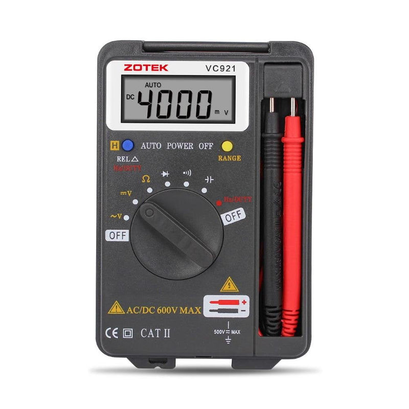 Digital Multimeter, Auto Ranging Pocket Digital Multimeter Digital Multi Tester - AC DC Voltage DC Current Resistance Diodes Capacitance Transistor Measuring Instrument (VC921) Black VC921