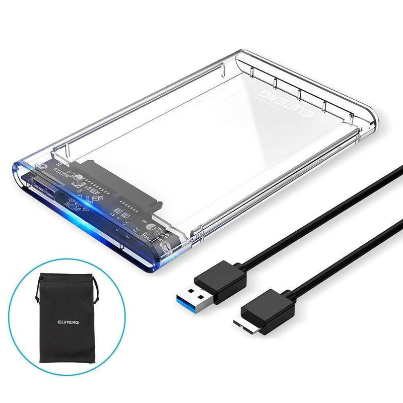 ELUTENG SSD External Hard Drive Enclosure 2.5 inch SATA to USB3.0 UASP Clear Portable Hard Drive Case Max 2T HDD Tool-Free Transparent Compatible for Windows