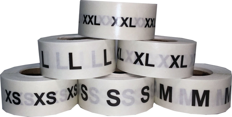 XS S M L XL XXL Clothing Labels Round Circle Stickers for Retail Apparel Bulk Pack 3/4 Inch 500 Per Size 3,000 Total Stickers