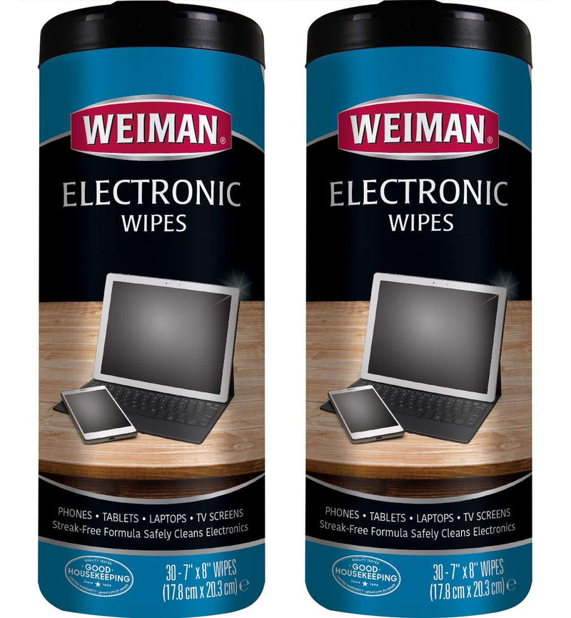 Weiman Electronic & Screen Cleaning Wipes - Safely Clean Your Phone, Laptop, Computer, TV Screen, Computer Monitor, Tablets, Lens Wipes, Safe Cleaner for All Screens - Streak Free - 30 Count | 2 Pack 30 Count (Pack of 2)