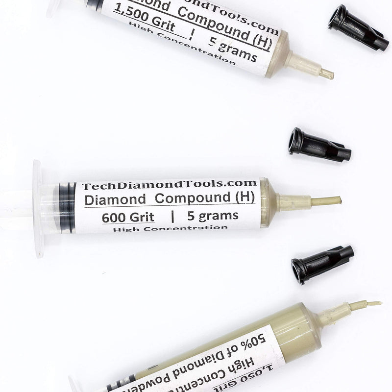 TechDiamondTools Kit of 3 Diamond Lapping Paste Polishing Compound 600 1050 1500 Grit Lapidary paste for Rock Glass Metal Jewelry Resin Marble with High Concentration of Diamond Powder USA Made 1500 1050 600 grit