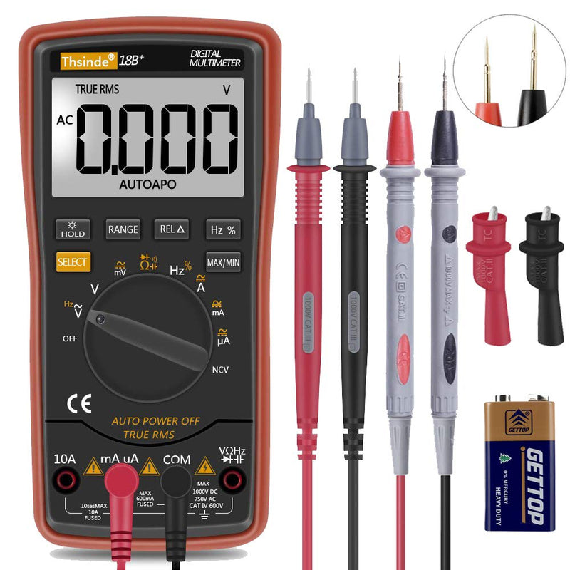 Auto Ranging Digital Multimeter TRMS 6000 with Battery Alligator Clips Test Leads AC/DC Voltage/Account,Voltage Alert, Amp/Ohm/Volt Multi Tester/Diode Orange