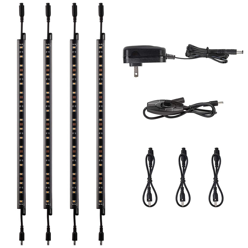 TORCHSTAR LED Safe Lighting Kit, 12" Linkable Light Bars + Rocker Switch + UL Power Adapter, Under Cabinet Lighting, for Shelf, Showcase Lighting, Gun Safe, Locker, Closet, 3000K Warm White, 4Pcs Warm White (3000k)