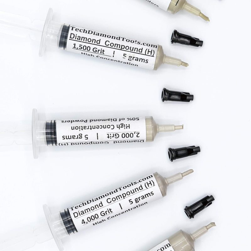 TechDiamondTools Set of 5 Diamond Compound Polishing Paste 1200 1500 2000 3000 4000 Grit for Marble Glass Metal Rock Jewelry Resin Silver Gemstone with High Concentration of Diamond Powder USA Made 4000 3000 2000 1500 1200 grit