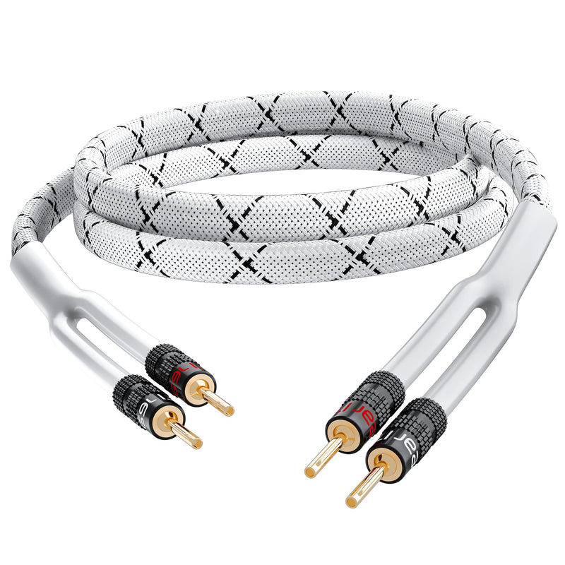 GearIT 12AWG Premium Heavy Duty Braided Speaker Wire (3 Feet) with Dual Gold Plated Banana Plug Tips - Oxygen-Free Copper (OFC) Construction, White 3 Feet