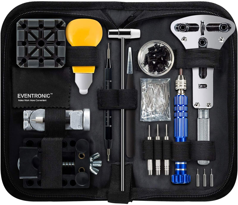 Watch Repair Kit, Eventronic Professional Spring Bar Tool Set Watch Band Link Pin Tool Set with Carrying Case Black