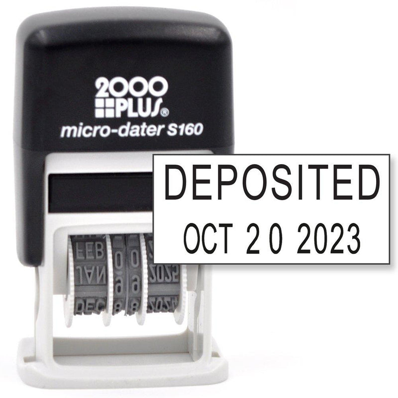 Cosco 2000 Plus Self-Inking Rubber Date Office Stamp with DEPOSITED Phrase & Date - Black Ink (Micro-Dater 160), 12-Year Band