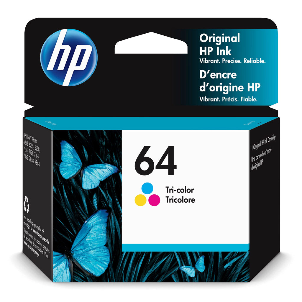 Original HP 64 Tri-color Ink Cartridge | Works with HP ENVY Photo 6200, 7100, 7800 Series | Eligible for Instant Ink | N9J89AN Single