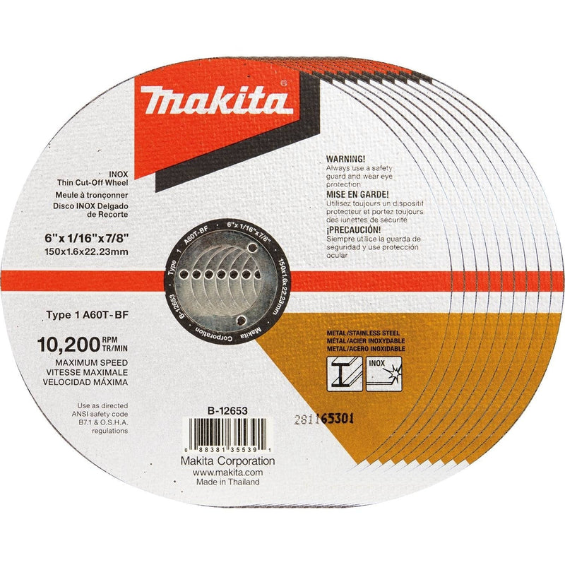 Makita B-12653-10 6" x .060" x 7/8" INOX Thin Cut-Off Wheel, 10/Pk