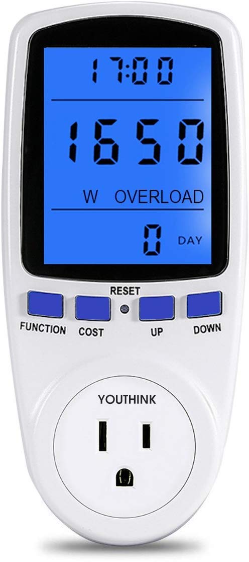 YOUTHINK Electricity Usage Monitor Power Meter Plug Home Energy Watt Volt Amps Wattage KWH Consumption Analyzer with Digital LCD Display Overload Protection