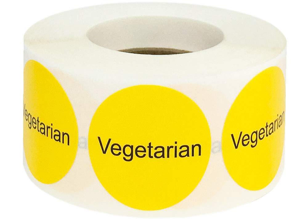 Yellow Vegetarian Deli Labels 1 Inch Round Circle Dots 500 Total Adhesive Stickers