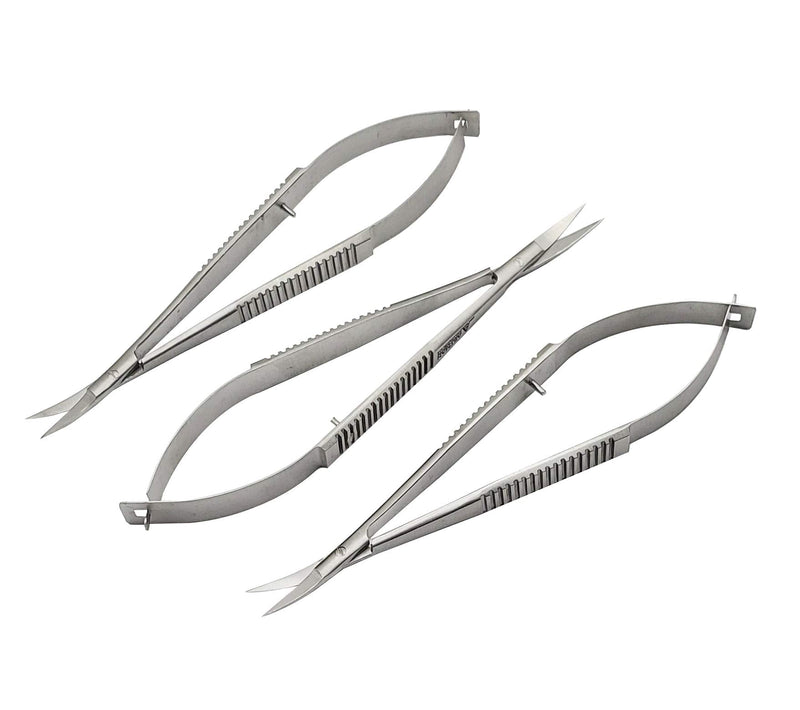 Castroviejo Scissors 5.5" inches CURVED set of 3 Micro thread cutting embroidery spring action extra sharp squeezable ARTMAN Brand