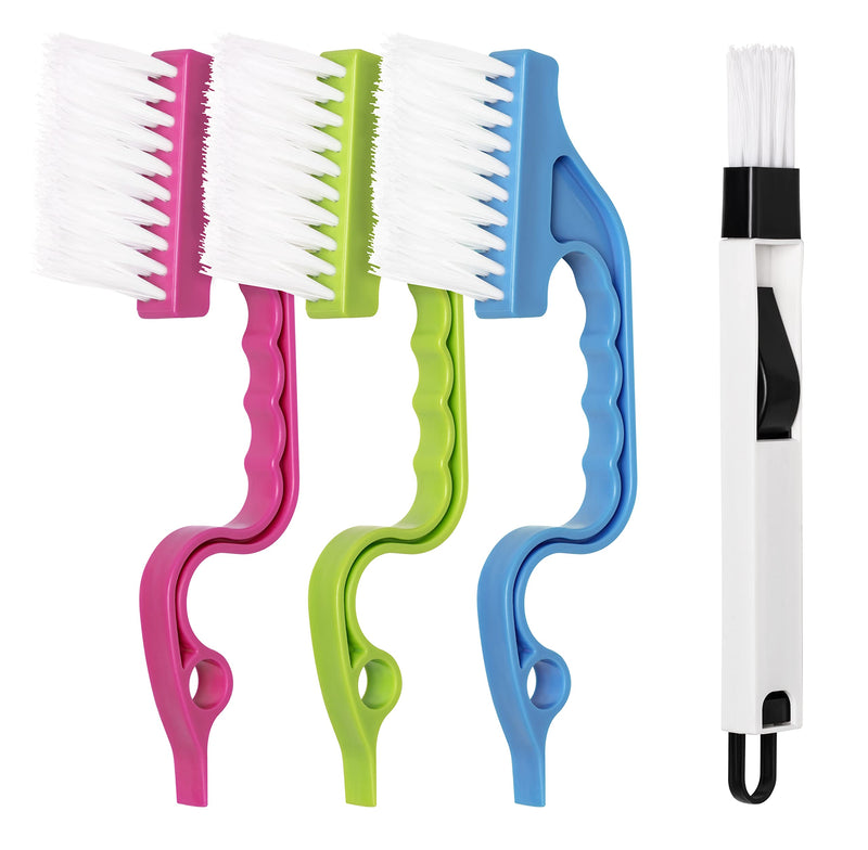 LEOBRO Hand-held Groove Gap Cleaning Tools Door Window Track Cleaning Brushes Air Conditioning Shutter Cleaning Brushes Pack of 4 4 Piece Set