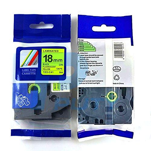 IDIK 1PK Black on Yellow Fluorescent Laminated Label Tape Compatible for Brother P-Touch TZe-C41 TZ C41 Tze C41(18mm x 8m)