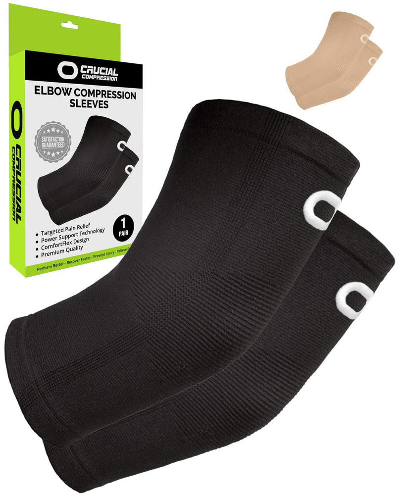 Elbow Brace Compression Sleeve (1 Pair) - Instant Arm Support Elbow Sleeves for Tendonitis, Arthritis, Bursitis, Golfers & Tennis Elbow Brace, Treatment, Workouts, Weightlifting, Pain Relief, Recovery Medium (11.0-12.5") Elbow Circumference Black
