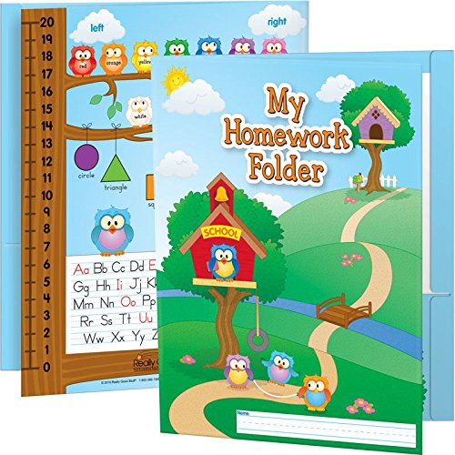 Really Good Stuff Owl Homework Folders, 9½” by 12” (Set of 12) – Laminated 2-Pocket Folders with Learning Tools – Pockets Labeled Keep It at Home and Bring It Back – Helps Students Organize Work