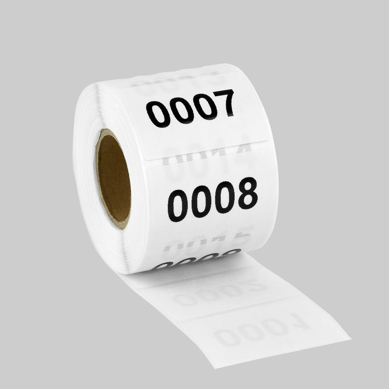 Tuco Deals 1.5" x 1" Inch Large Number Square White/Black Consecutive Number Labels Self Adhesive Stickers - Numbers 0001 to 0500 1 Roll Consecutive Number 0001 - 0500 - White / Black