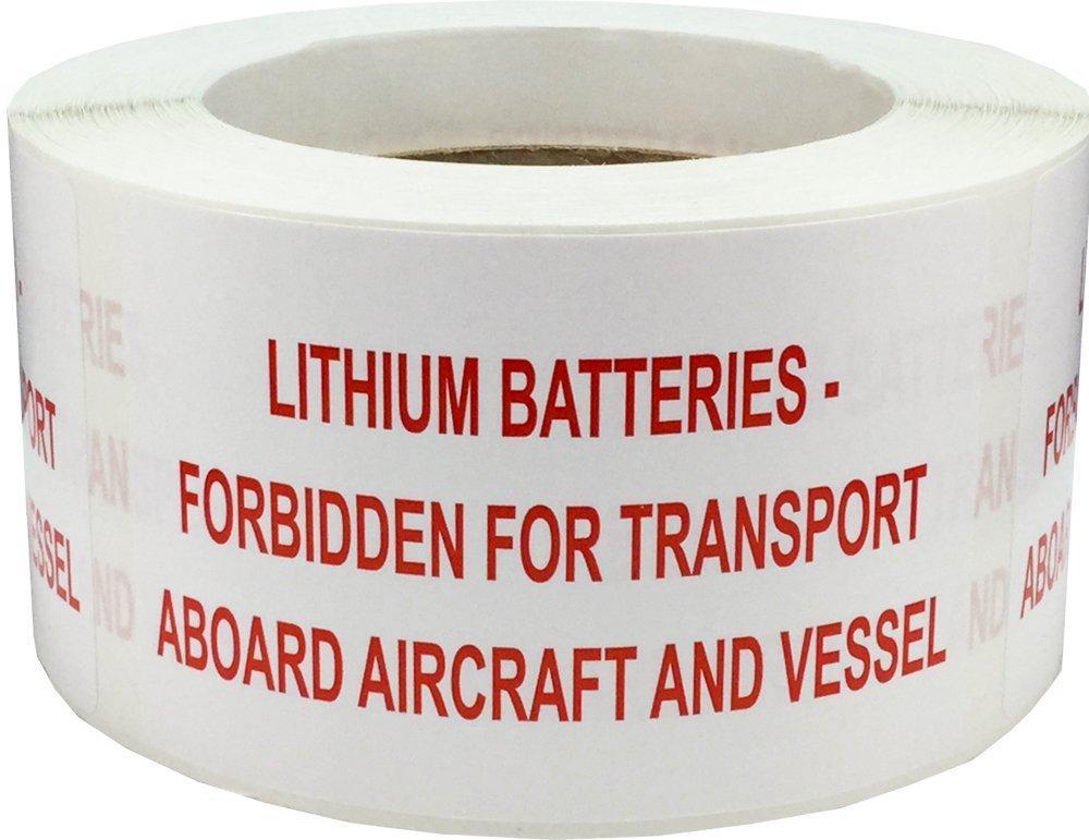 Lithium Batteries Forbidden Aboard Aircraft and Vessel Labels 2 1/2 x 4 Inch Rectangle 500 Adhesive Stickers