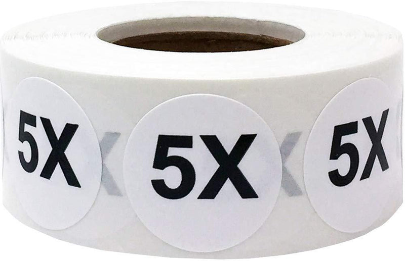 White Circle 5X Clothing Size Stickers for Retail Apparel 0.75 Inch 500 Total Adhesive Labels
