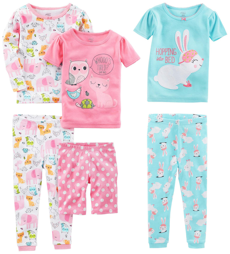Simple Joys by Carter's Girls' 6-Piece Snug Fit Cotton Pajama Set 6-9 Months Bunny/Animals Green