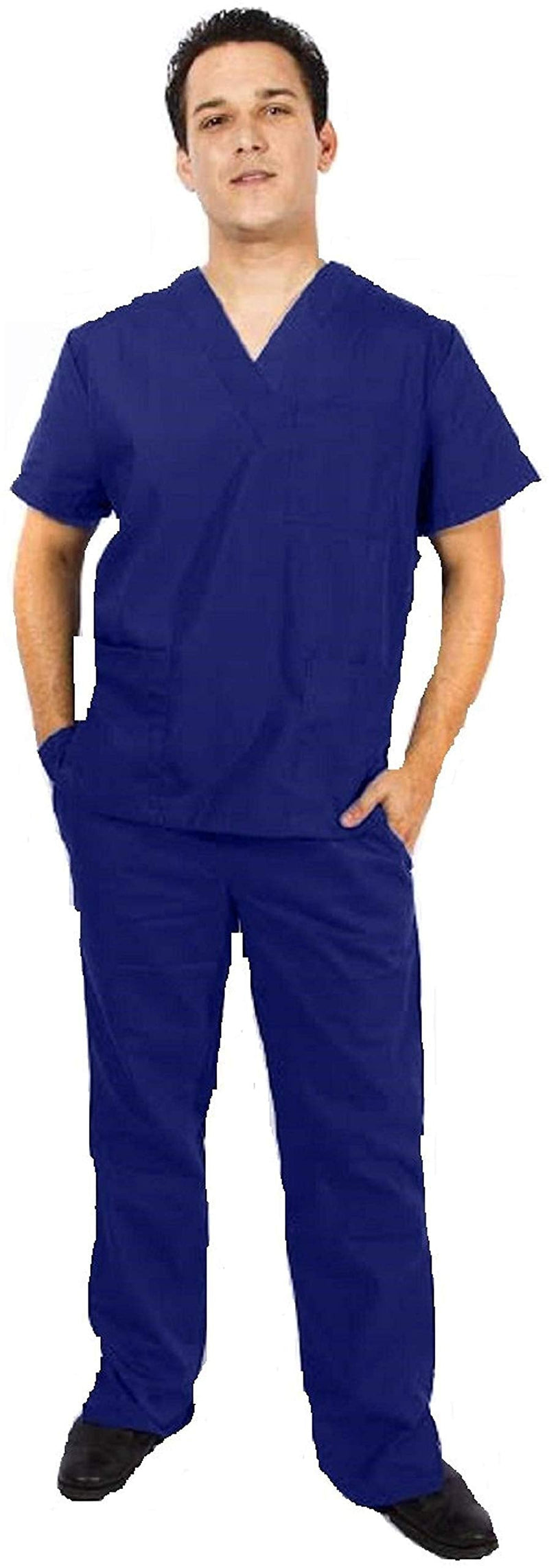 Natural Uniforms Comfortable Fit Men's Workwear Uniform 8 Pocket Top and Pant Set Large True Navy Blue