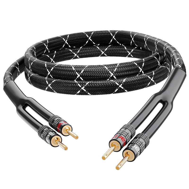 GearIT 12AWG Premium Heavy Duty Braided Speaker Wire (10 Feet) with Dual Gold Plated Banana Plug Tips - Oxygen-Free Copper (OFC) Construction, Black 10 Feet