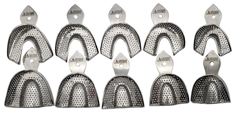 Dental Impression Trays Plasma Coated Perforated Stainless Steel Quick Cleaning Dentures Orthodontics by Artman (Regular Impression Trays Set of 10)