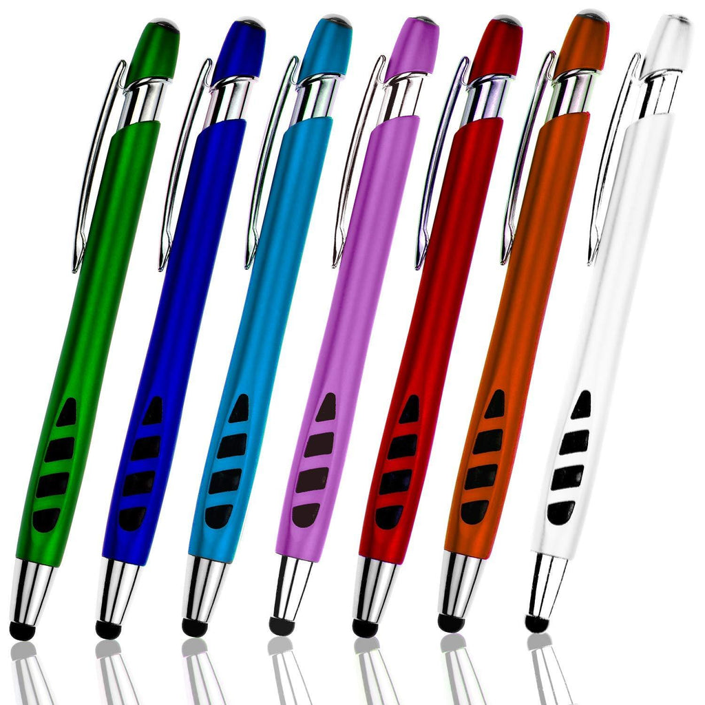 Stylus pen for Touch Screens & Writing Pens, with Sensitive Stylus Tip - 2 in 1, For Your iPad, iPhone, Kindle, Nook, Samsung Galaxy, Tablets & Phones - Assorted Barrel Colors, Black Ink, 7 Pack