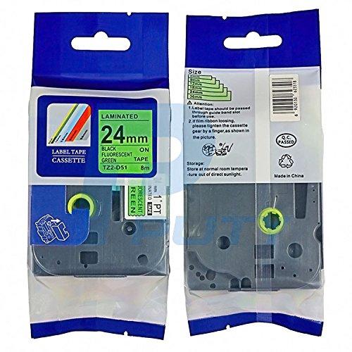 IDIK 1PK Black on Green Fluorescent Laminated Label Tape Compatible for Brother P-Touch TZe-D51 TZ D51 Tze D51(24mm x 8m)