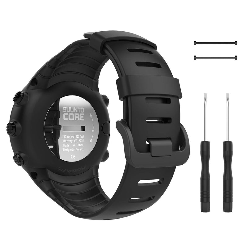 MoKo Watch Band Compatible with Suunto Core, Classic Replacement Soft Wrist Band Strap with Metal Clasp for Suunto Core Smart Watch, Fits 5.51"-9.06" (140mm-230mm) Wrist, All Black