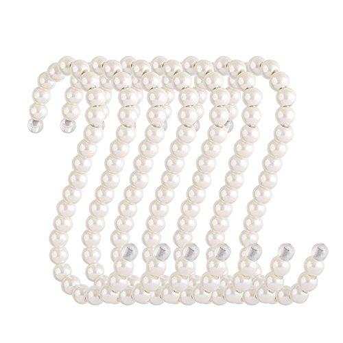 RuiLing 5-Pack White Pearl Beads Hanging S Hooks S Shape Non-Slip Ornament Hook- S Shaped Creativity S Hooks, for Closets, Wardrobe, Clothing Shop, Shopping Mall Pearl white