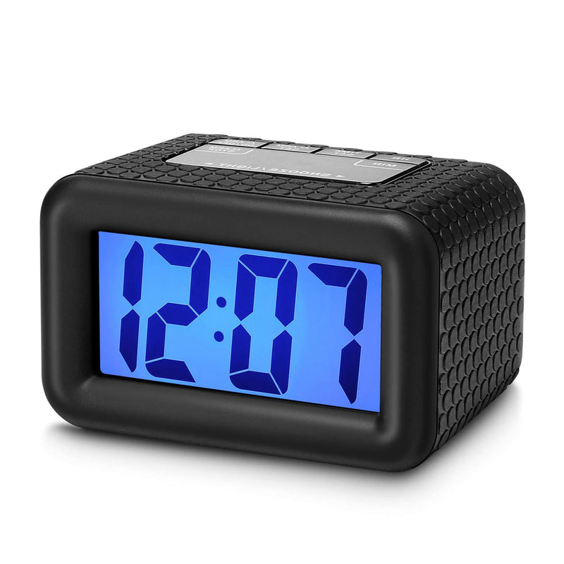 Plumeet Digital Clock - Kids Alarm Clocks with Snooze and Backlight - Simple Travel Clocks Large LCD Display - Ascending Sound and Handheld Sized - Good for Kids (Black) Black