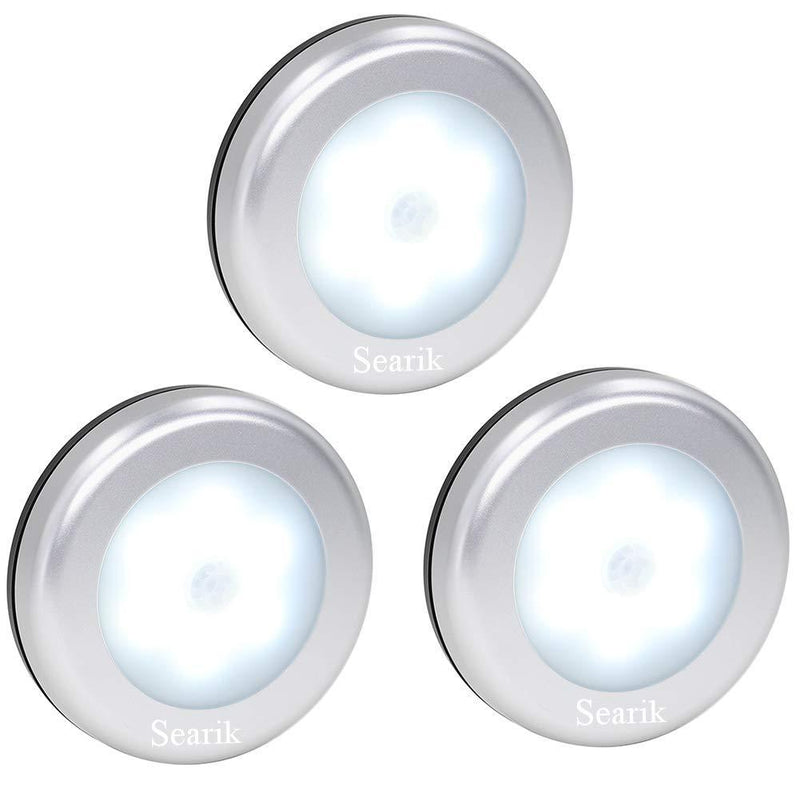 Motion Sensor Light, Searik Battery Powered LED Night Light Step Lights Stair Closet Light Under-Cabinet Lighting Stick On Anywhere Lamp for Home, Kitchen, Hallway, Cabinet, Closet, Stairs, Bathroom White