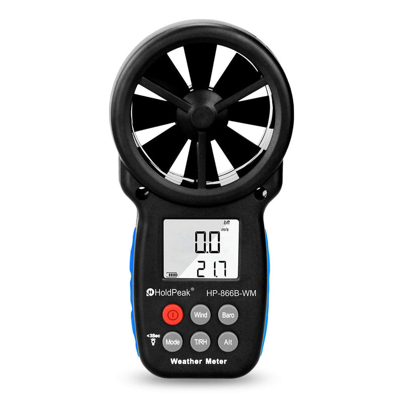 HOLDPEAK 866B-WM Digital Anemometer Handheld Wind Speed Meter with Altitude and hpa measurement, for Measuring Wind Speed, Temperature (℃/℉)，Dew point and Wind Chill with Backlight and Humidity Tester 1Pcs 866B-WM Multifunctional Anemometer
