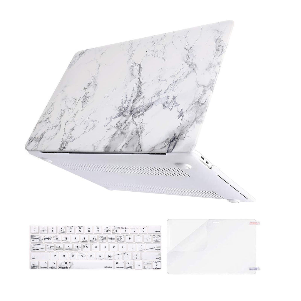 MOSISO Compatible with MacBook Pro 13 inch Case 2016-2020 Release A2338 M1 A2289 A2251 A2159 A1989 A1706 A1708, Plastic Pattern Hard Shell Case & Keyboard Cover Skin & Screen Protector, White Marble