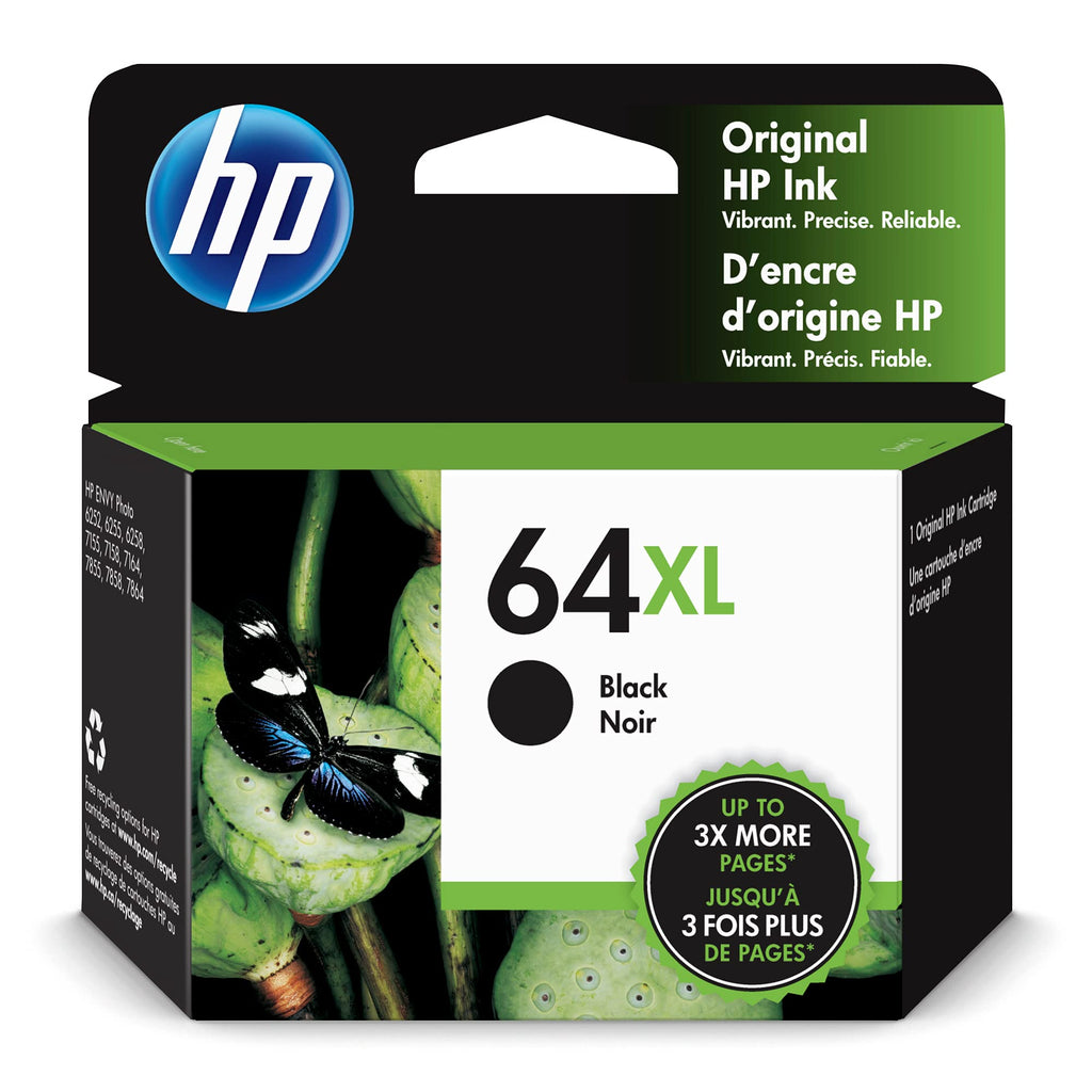 Original HP 64XL Black High-yield Ink Cartridge | Works with HP ENVY Photo 6200, 7100, 7800 Series | Eligible for Instant Ink | N9J92AN