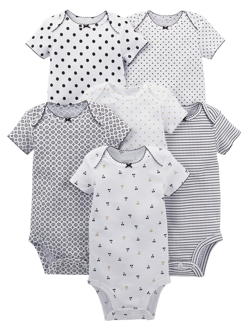 Simple Joys by Carter's Girls' 6-Pack Short-Sleeve Bodysuit 0-3 Months Black/White