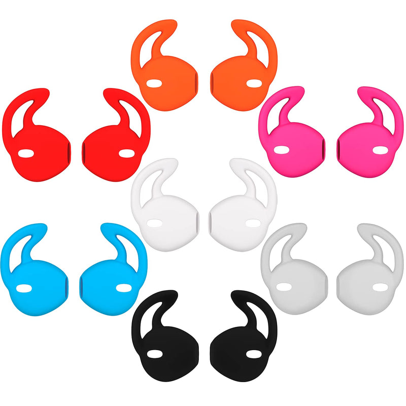 Ear Hook Cover Tips for Earphone Headphones [7 Pairs] Anti-Slip Soft Silicone Ear Gels for Earpods Earbuds, Black, White, Red, Orange, Clear, Blue, Hot Pink